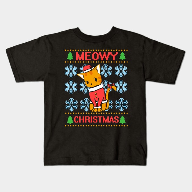 Meowy Christmas Kids T-Shirt by KsuAnn